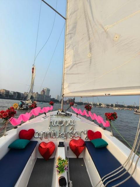 Happy anniversary sail decorated at the bow